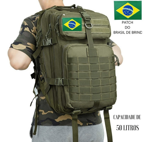 Mochila Militar Tática 50l Patch Brasil Binde Promoção 