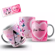 Caneca Xícara Personalizada Nome Foto Floral E Borboletas