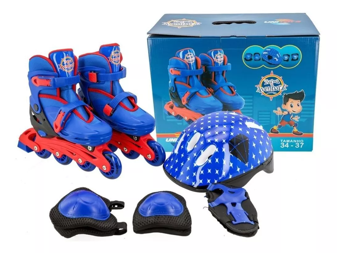 Patins Infantil 4 Rodas Masculino Menino Roller Azul Barato
