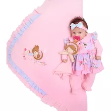 Saída De Maternidade Luxo Menina Laços Sofia Rosa