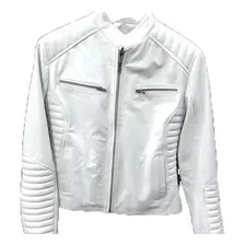 Campera De Cuero Tipo Bowie Mujer Blanco