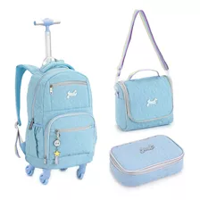 Kit Mochila Rodinha 360º Juvenil Escolar Feminino Passeio