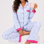 Pijama Feminino Longo De Duas Peças Multicolored Stripes And Heart Print L