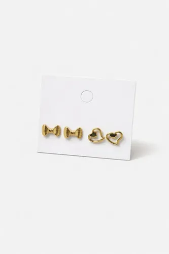 Pack X2 Aros Dorados Lazo Y Corazón Para Mujer Dorado