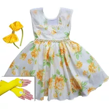 Vestido Infantil Rosa Jardim Encantado Festa Luxo Kit Todo