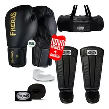 Kit Muay Thai Completo Luva Pro Dourada Bolsa Caneleira 8oz