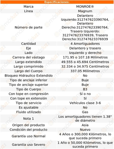 Foto 3 de Kit 4 Amortiguadores Gas Magnum Nv2500 Nissan 12/19 Monroe Kit 4 Amortiguadores Gas Magnum Nv2500 Nissan 12/19 Monroe Foto 3