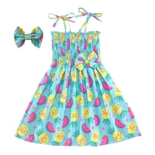 Kit Vestido Infantil Fruta Modelo Ciganinha + Laço De Cabelo