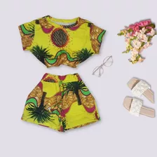 Conjunto Feminino Estampado Short E Cropped 0228