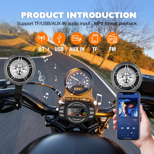 Bocinas Moto Alarma Mp3 Bluetooth Fm Tf Espaol Estereo Ip65 Foto 2