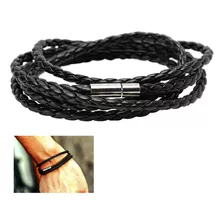 Pulsera De Cuero Larga Negra Juvenil Hombre Mujer Moda2019