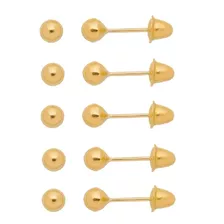 5 Brincos De Ouro 18k 750 Bola 3mm Bebê Infantil Atacado