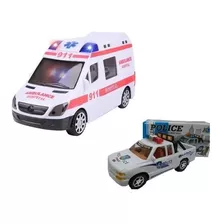 Kit 2 Carro Policial Pick-up Ambulância C/som Luz Movimento