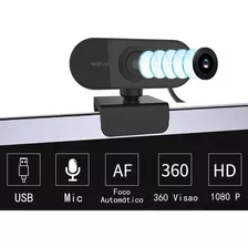 Webcam Full Hd 1080 Usb Mini Câmera De Visão 360º Microfone Cor Preto