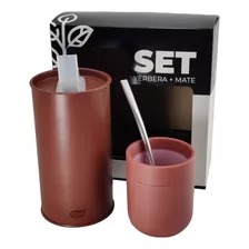 Set De Mate Mateava Y Lata Yerbera Quo Con Bombilla Color Rojo