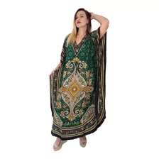 Vestido Kaftan Indiano Longo Estampado Plus Size - Cod.14010