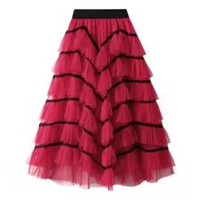 Design Sense Layer Mesh Cake Skirt