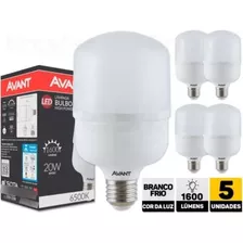 Kit 5 Lâmpada Led Bulbo Hp 20w Bivolt Branca Avant