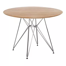 Mesa Jantar Redonda Eames Eiffel Metal - Tampo Freijó 90cm