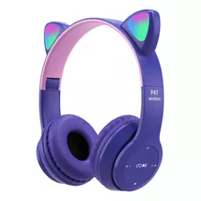 Fone De Ouvido Gatinho Sem Fio Catear D47 Violeta Com Luz Led