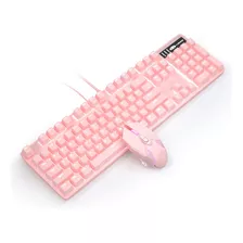 Combo De Teclado Mecanico Y Mouse Para Juegos Rosa