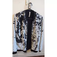 Campera Lentejuelas Blanco Y Negro Mujer Talle M