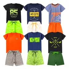 Kit 6 Conjunto Menino Roupa Infantil Shorts Moletom Atacado