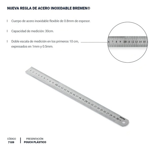Regla Pie Metalico 30 Cm Acero Inoxidable Bremen 7109