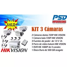 Kit 3 Cámaras Hikvision 720p + Dvr Hikvision 4 Canales 1080p