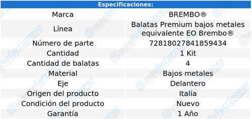 Balatas Bajos Metales Delanteras Mito De 2015 A 2019 Brembo Foto 2