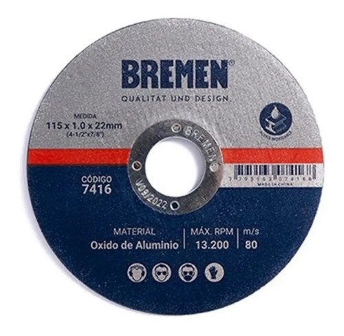 Disco Corte Amoladora Metal Bremen 115 X 1.0 Mm Caja 25u Color Azul Marino
