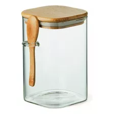 Recipiente Hermetico Vidrio Tapa Bamboo Cuchara 1500 Ml