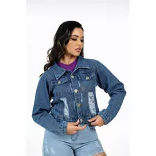 Jaqueta Curta Feminina Jeans Com Manga Longa Linda Premium 