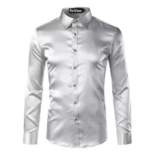 Camisa De Satén De Seda Para Hombre, Vestido Casual De Manga