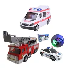 Kit Carro Bombeiro Jato Aguá Policial Ambulância C/som Luz 