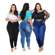 Kit3 Calça Jean Plus Size Premiun Skinny Cintura Alta Salig 