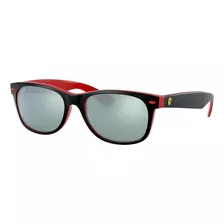 Óculos De Sol Ray-ban New Wayfarer Scuderia Ferrari Collection Standard Armação De Náilon Cor Matte Black, Lente Silver Flash, Haste Black/red De Náilon - Rb2132m