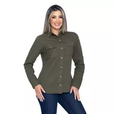 Jaqueta Camisa Sarja Feminina Verde Militar Botões