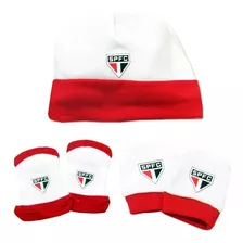 Kit Bebê São Paulo Touca Luva E Meia Oficial 3 Pçs