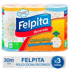 Rollo De Cocina Felpita Decorado 120 Paños X 3 