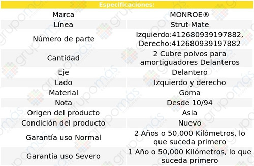 2 Cubre Polvos Amortiguadores Strut-mate Del Volvo 960 94-97 Foto 3