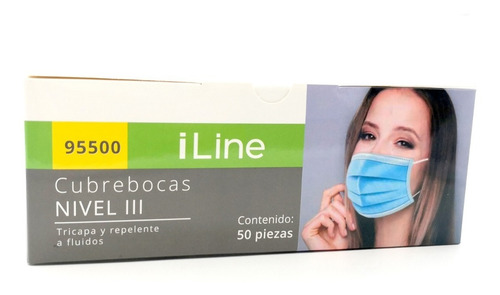 Cubrebocas Tricapa Premium Repelente A Fluidos Iline 50 Pzs