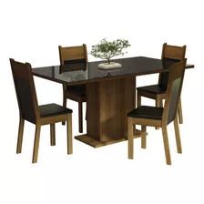 Juego Comedor Mesa Tablero Vidrio 4 Sillas Greta Madesa Color Negro/marrón