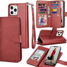 Funda Para iPhone 13 Pro Max, Rojo/billetera/con Tarjetero