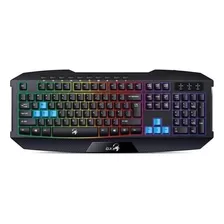 Teclado Gamer Genius Scorpion K215 Qwerty Español Color Negro Con Luz De 7 Colores