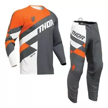 Calça E Camisa Thor Sector 24 Checker Cinza Laranja Motocros