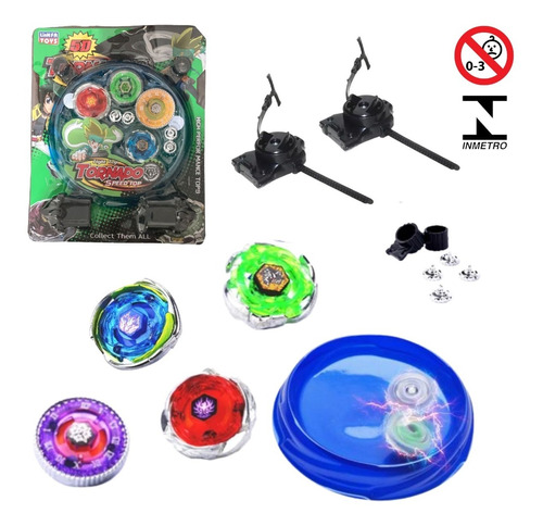 Kit 4 Beyblade Metal + Lançadores + Arena Promoção Barato Nf