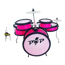 Bateria Acústica Infantil Completa Luen Pop Com Acessórios Cor Rosa