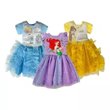 Kit 3 Vestidos Princesas Disney Cenicienta, Ariel, Bella