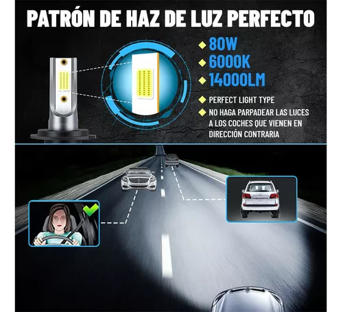 Kit De Faros Led H7 De 14000 Lm Y 80 W Con Poca Luz Para Vol Foto 5